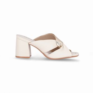 Tamanco Flavia Salto Alto Ouro/Off White