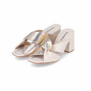 Tamanco Flavia Salto Alto Ouro/Off White