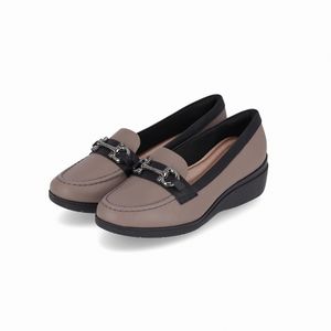 PICCADILLY MAXI - Sapato Loafer Beth Anabela Taupe com Preto