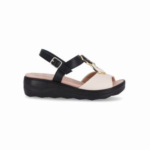 Sandália Spa Anabela Off White com Preto
