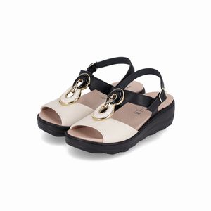 Sandália Spa Anabela Off White com Preto