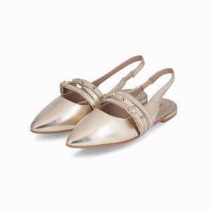 Sapato Slingback Ana Salto Baixo Ouro