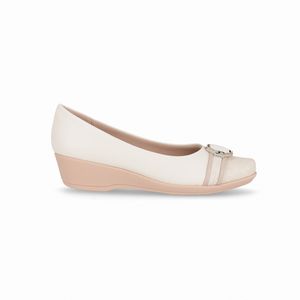 Sapato Ivone Anabela Médio Off White com Natural