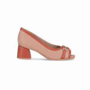 PICCADILLY MAXI - Sapato Peep Toe Adriana Amendoa com Caramelo