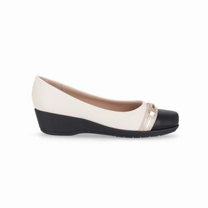 Sapato Ivone Anabela Off White com Preto