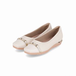 PICCADILLY MAXI - Sapato Fernanda Salto Baixo Off White com Ouro