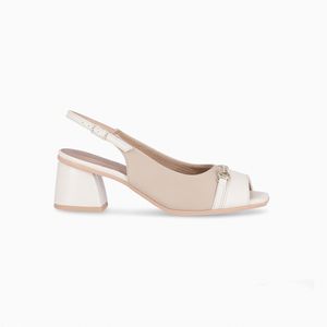 PICCADILLY MAXI - Sapato Slingback Adriana Salto Médio Marfim com Off White