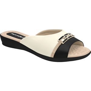 Tamanco Camila Rasteira Off White com Preto