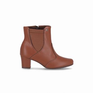 Bota Laura Cano Curto Salto Médio Conhaque