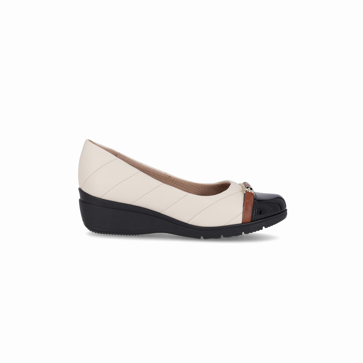 Sapato Beth Anabela Médio Off White/Preto - PICCADILLY