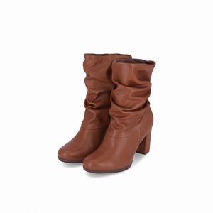 Bota Deise Cano Médio Salto Alto Conhaque