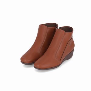 Bota Ivone Cano Curto Anabela Médio Conhaque