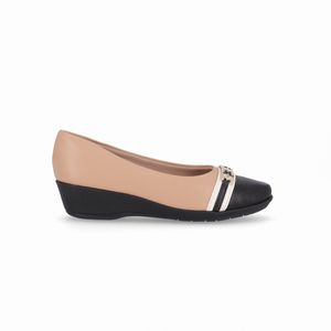 Sapato Ivone Anabela Médio Nude Claro com Preto