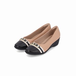 Sapato Ivone Anabela Médio Nude Claro com Preto