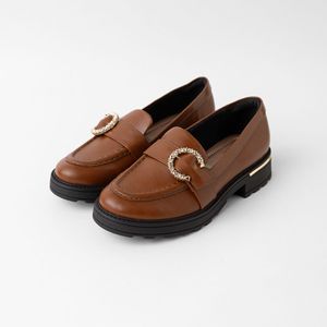 PICCADILLY MAXI - Sapato Mocassim Gisa Salto Médio Conhaque