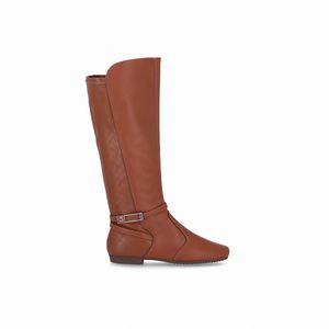 Bota Raquel Cano Longo Salto Baixo Conhaque