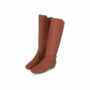 Bota Raquel Cano Longo Salto Baixo Conhaque