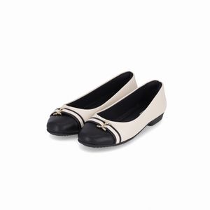 Sapatilha Raquel Salto Baixo Off White com Preto