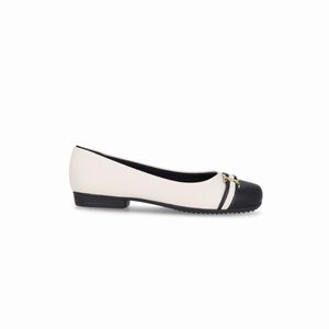 Sapatilha Raquel Salto Baixo Off White com Preto
