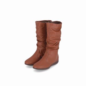 Bota Sandy Cano Médio Anabela Baixo Conhaque