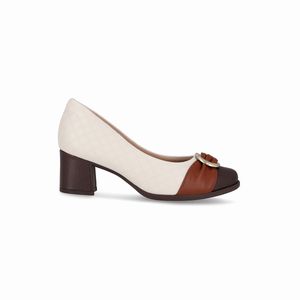 Sapato Danubia Salto Médio Off White com Madeira