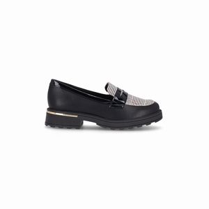 PICCADILLY MAXI - Sapato Mocassim Gisa Anabela Médio Preto com Xadrez