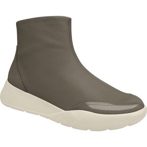 Bota Fascite Cano Curto Anabela Médio Taupe