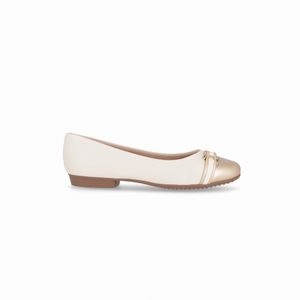 Sapatilha Raquel Salto Baixo Off White com Ouro