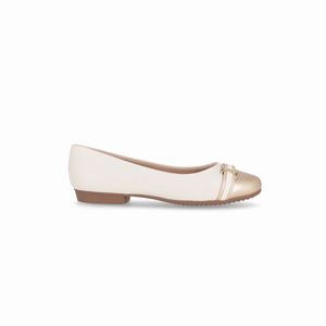 Sapatilha Raquel Salto Baixo Off White com Ouro
