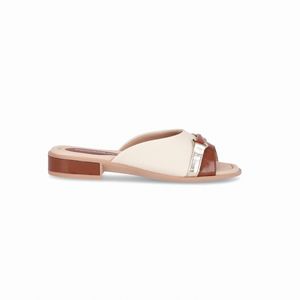 Tamanco Taila Salto Baixo Off White com Conhaque