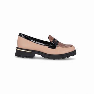 PICCADILLY MAXI - Sapato Mocassim Gisa Médio Nude Claro/Preto