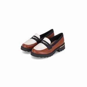 PICCADILLY MAXI - Sapato Mocassim Gisa Salto Médio Conhaque/Preto