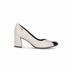 Scarpin Luiza Salto Alto Off White/Preto