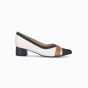 Scarpin Taci Salto Médio Off White/Navy