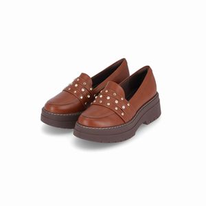 Loafer Fabiana Salto Médio Conhaque