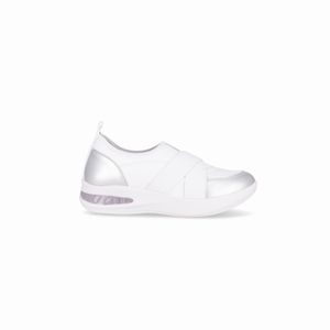 Tênis SoftStep Salto Anabela Médio Branco Neve com Prata