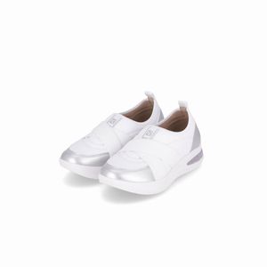 Tênis SoftStep Salto Anabela Médio Branco Neve com Prata