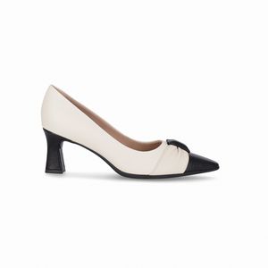 Scarpin Irene Salto Alto Off White com Preto