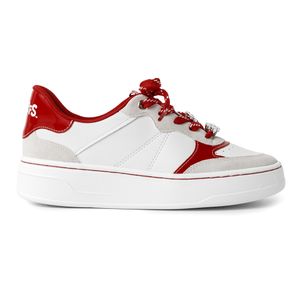 Tênis Smurfs Anabela Médio Branco Neve com Vermelho