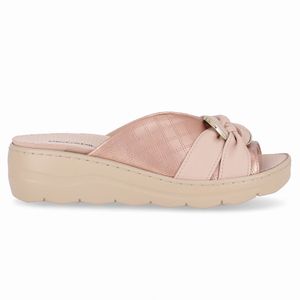 Tamanco Spa Anabela Médio Ouro Rosado com Rose