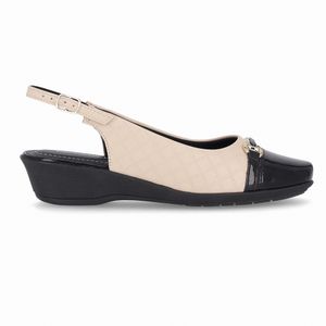 Sapato Slingback Ivone Anabela Médio Brule com Preto