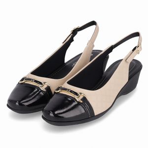 Sapato Slingback Ivone Anabela Médio Brule com Preto