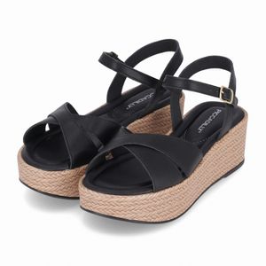 Sandália Leia Salto Anabela Médio Preto