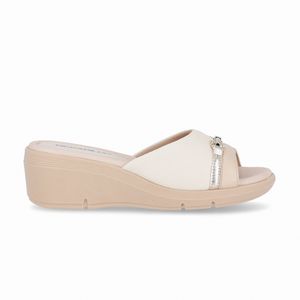 Tamanco Cecilia Anabela Médio Off White com Brule