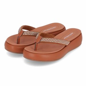Chinelo Sol Anabela Médio Caramelo-Ouro/Ocre
