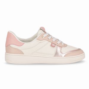 Tênis Beta Salto Baixo Off White com Rose