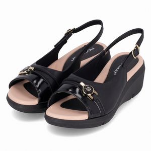 Sandália Slingback Cecilia Anabela Médio Preto
