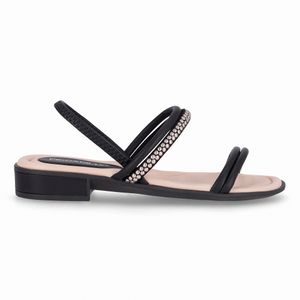 Sandália Taila Salto Baixo Preto com Ouro