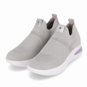 Tênis SoftStep Anabela Médio Cinza Claro com Prata