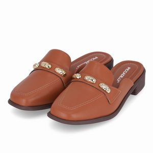 Mule Giovanna Salto Baixo Ocre